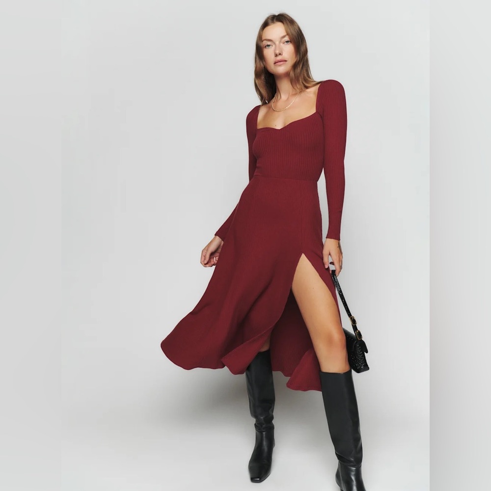 Reformation Burgundy Banks Knit Dress